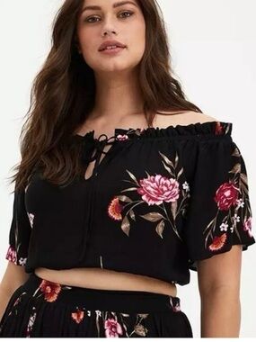 Torrid Maxi Gauze Floral Black Top Sz 2X